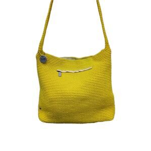 The SAK Crochet Shoulder Bag Purse Vintage Original Hand Woven Yellow 10x10"
